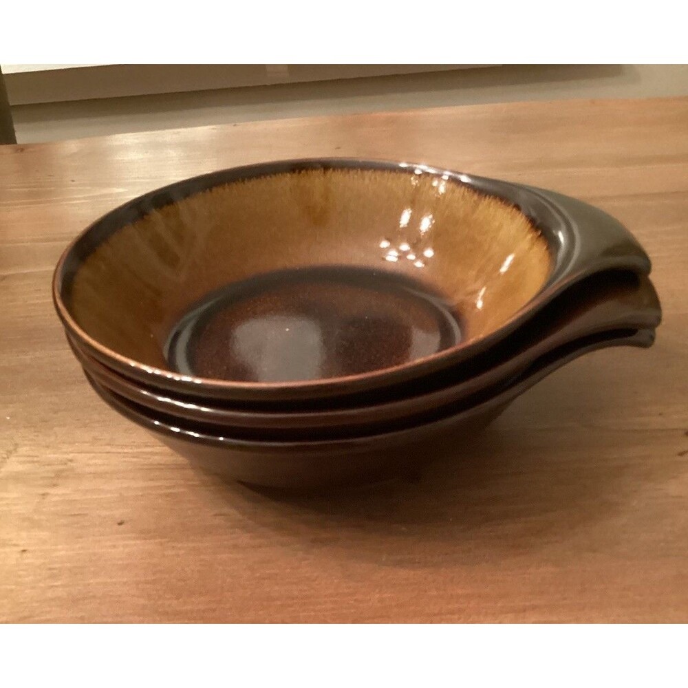 VTG RUSSEL WRIGHT CHICORY CARAMEL (BEAN BROWN) LUGGED SOUP BOWLS BY ONEIDA LOT 3